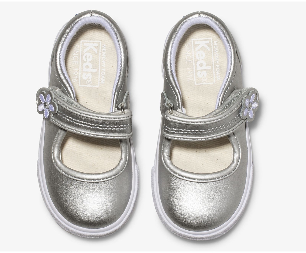 Kids Keds Slip Ons - Ella Mary Jane - Silver - 3970-HCWLF